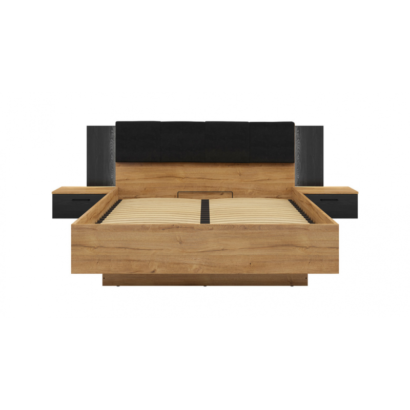 Loftowe łóżko z pojemnikiem i tapicerowanym wezgłowiem Maio BRW