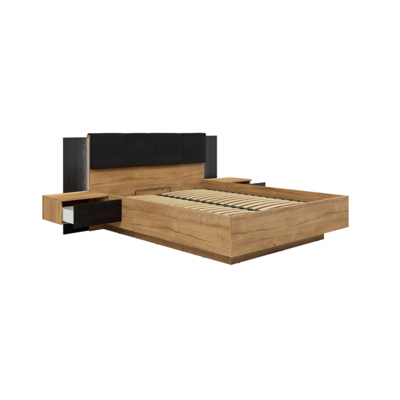 Loftowe łóżko z pojemnikiem i tapicerowanym wezgłowiem Maio BRW