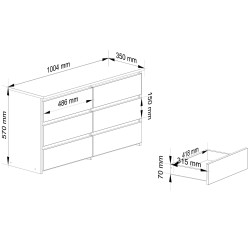 Komoda CL 100 cm 6 szuflad - biała beton