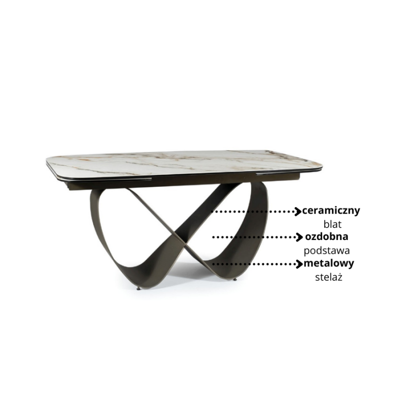 STÓŁ INFINITY CERAMIC BIAŁY AMBER BIANCO/BRĄZOWY 160(240)X95