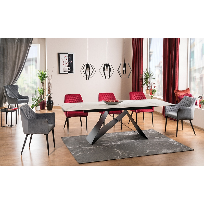 STÓŁ WESTIN III CERAMIC BIAŁY MARMUR/CZARNY MAT (180-260)X90