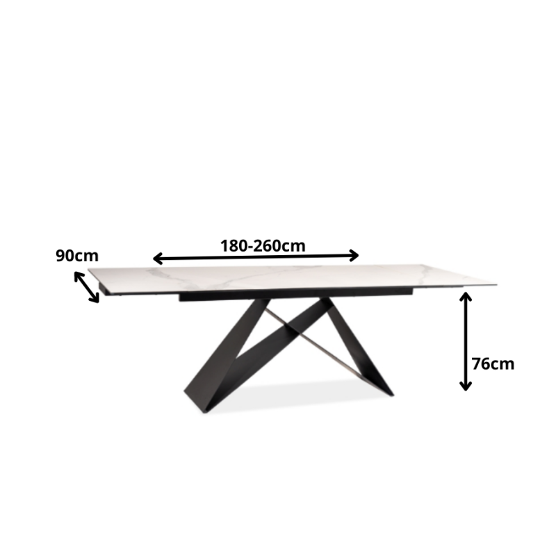 STÓŁ WESTIN III CERAMIC BIAŁY MARMUR/CZARNY MAT (180-260)X90