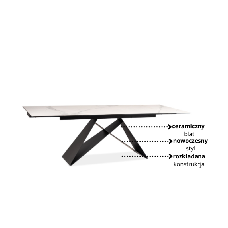 STÓŁ WESTIN III CERAMIC BIAŁY MARMUR/CZARNY MAT (180-260)X90