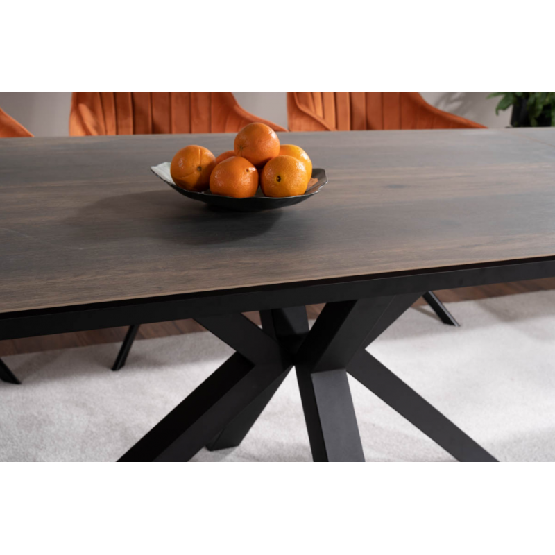 STÓŁ COLUMBUS CERAMIC BRĄZOWY EFEKT DREWNA/CZARNY 160(240)X90