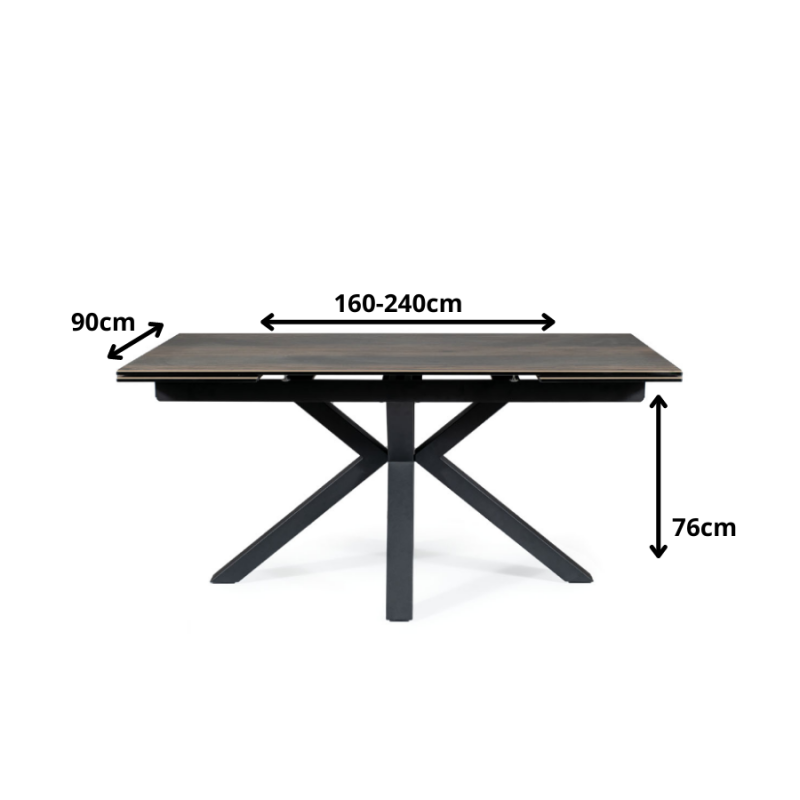 STÓŁ COLUMBUS CERAMIC BRĄZOWY EFEKT DREWNA/CZARNY 160(240)X90