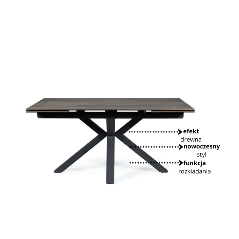 STÓŁ COLUMBUS CERAMIC BRĄZOWY EFEKT DREWNA/CZARNY 160(240)X90