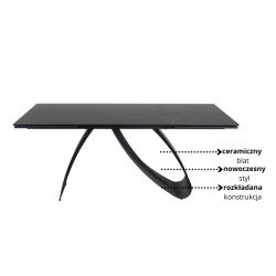 STÓŁ DIUNA CERAMIC CZARNY SAHARA NOIR/CZARNY MAT (160-240)X90