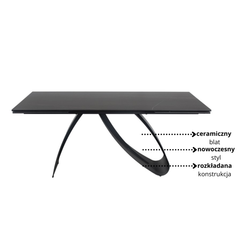 STÓŁ DIUNA CERAMIC CZARNY SAHARA NOIR/CZARNY MAT (160-240)X90