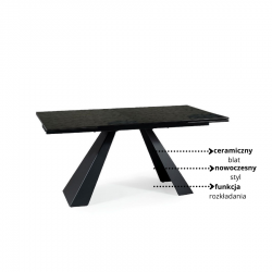 Rozkładany stół Salvadore melted glass/czarny mat (160-240)x90