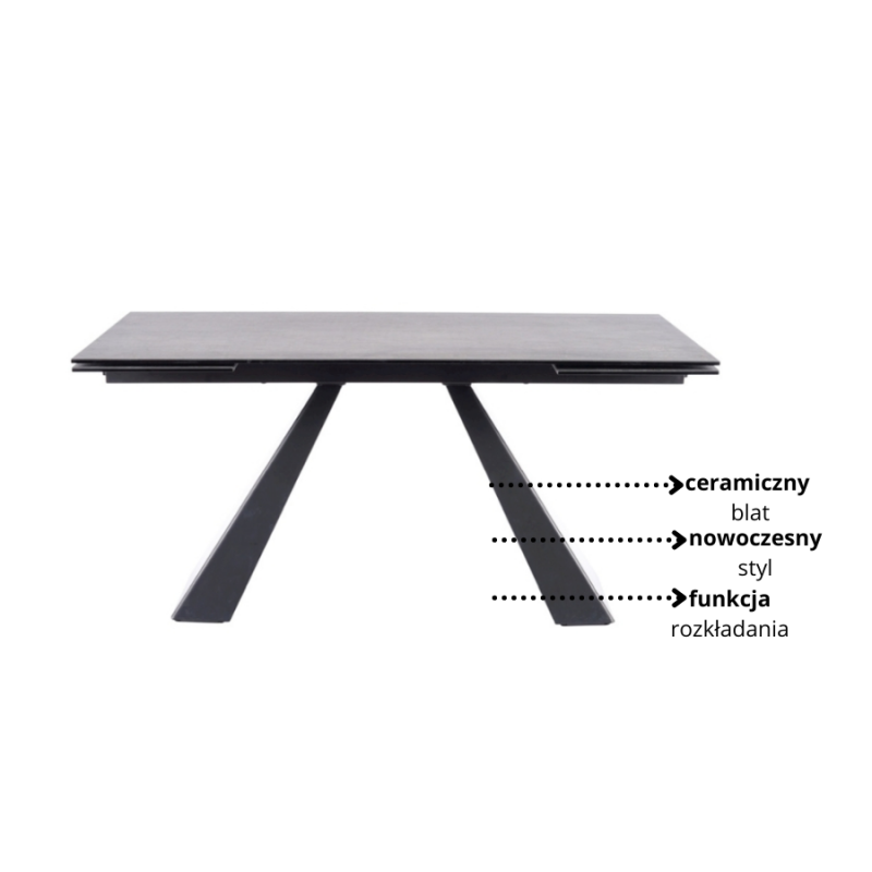 Rozkładany stół Salvadore Ceramic szary marmur/czarny mat