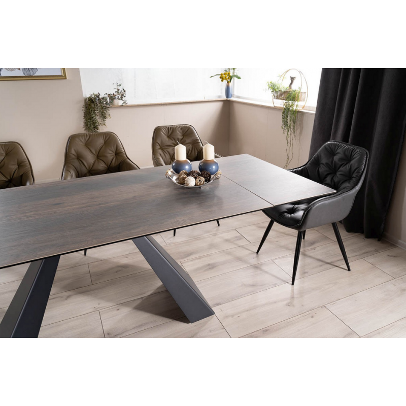 Rozkładany stół Salvadore Ceramic brąz efekt drewna/czarny mat