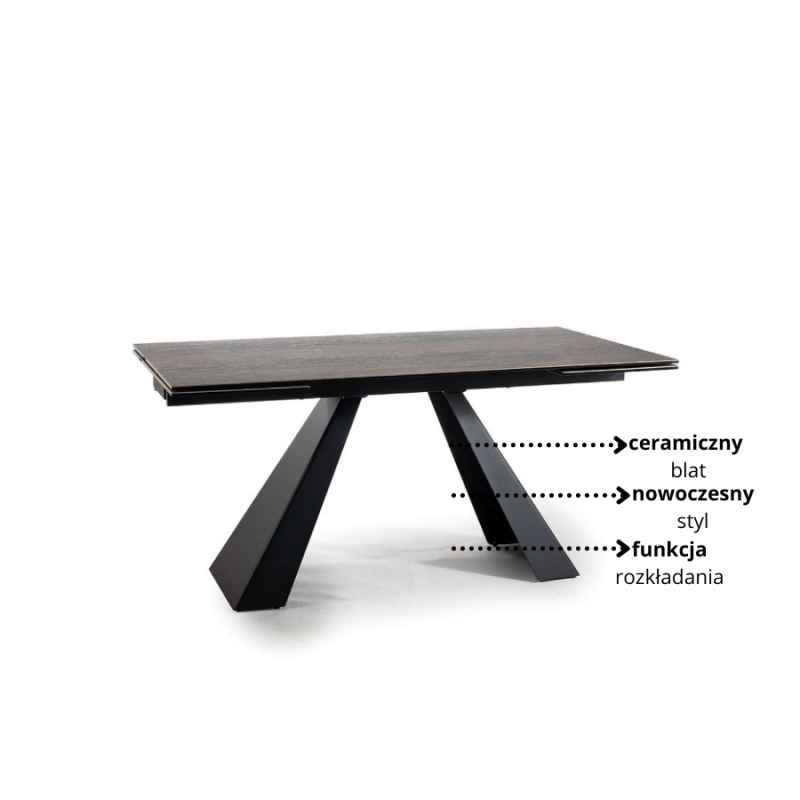 Rozkładany stół Salvadore Ceramic brąz efekt drewna/czarny mat