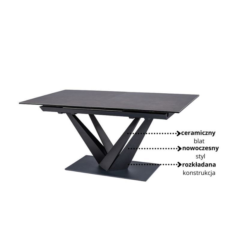 Rozkładany stół Sorento czarny efekt marmuru/czarny mat