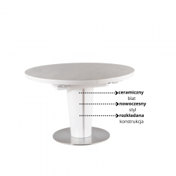 Rozkładany stół Orbit Ceramic z ceramicznym blatem biały efekt
