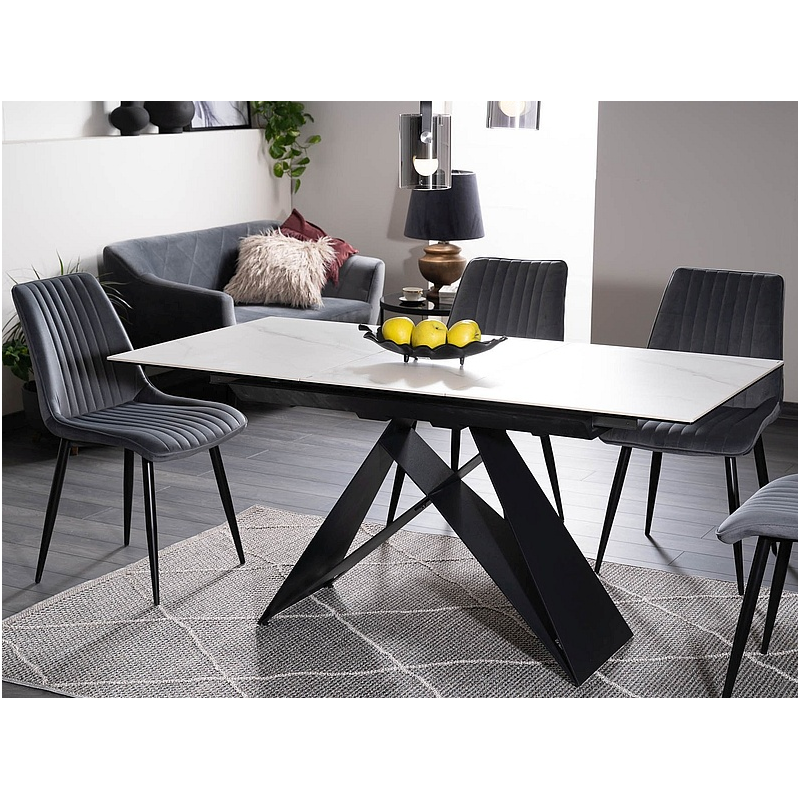 Stół rozkładany Westin SC biały efekt marmuru/czarny mat