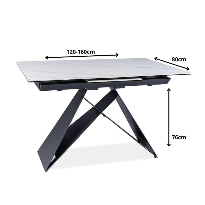 Stół rozkładany Westin SC biały efekt marmuru/czarny mat