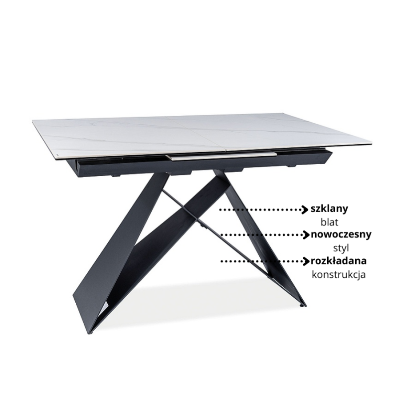 Stół rozkładany Westin SC biały efekt marmuru/czarny mat