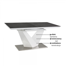 Stół rozkładany Alaras czarny efekt kamienia/biały lakier