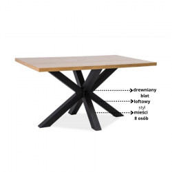 Loftowy stół Cross z drewnianym blatem dąb lity/czarny 150x90