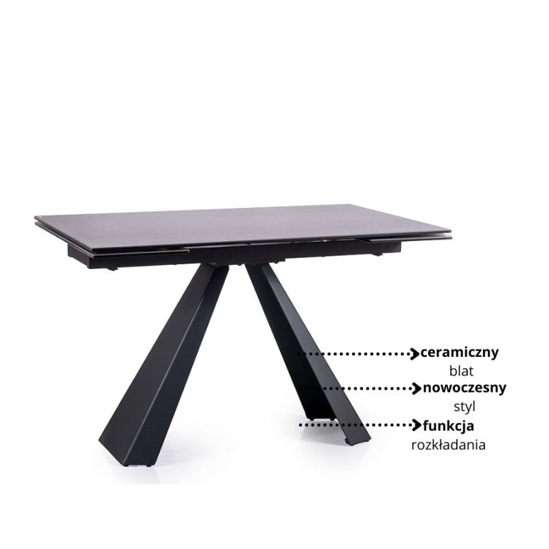 Rozkładany stół Salvadore Ceramic II szary/czarny mat