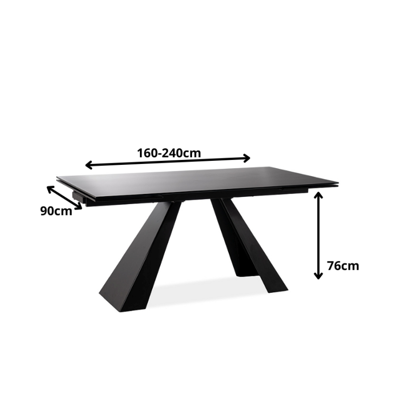 Rozkładany stół Salvadore czarny mat (160-240)x90