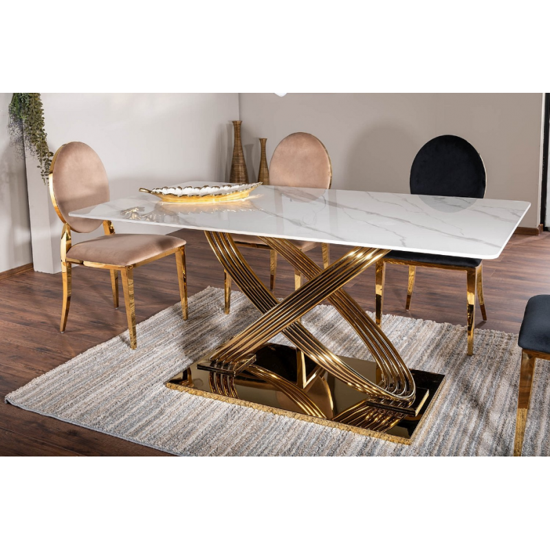 Nowoczesny stół Hermes z ceramicznym blatem biały efekt