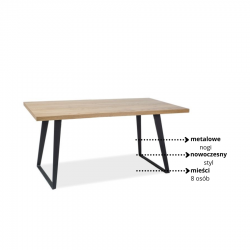 Loftowy stół Falcon okleina naturalna dąb/czarny 150x90