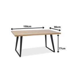 Loftowy stół Falcon z drewnianym blatem dąb lity/czarny 150x90