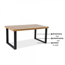 Loftowy stół Umberto z drewnianym blatem dąb lity/czarny 150x90