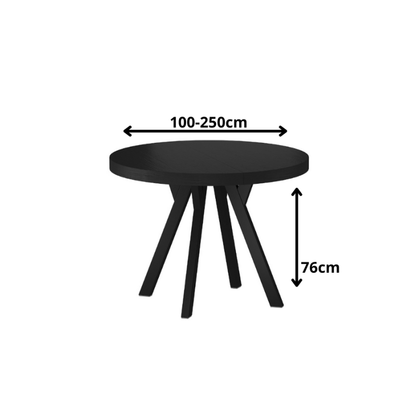 Rozkładany stół Domingo okleina naturalna czarny/czarny fi