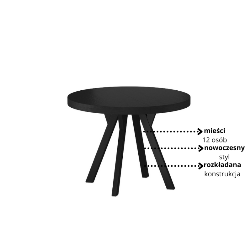 Rozkładany stół Domingo okleina naturalna czarny/czarny fi