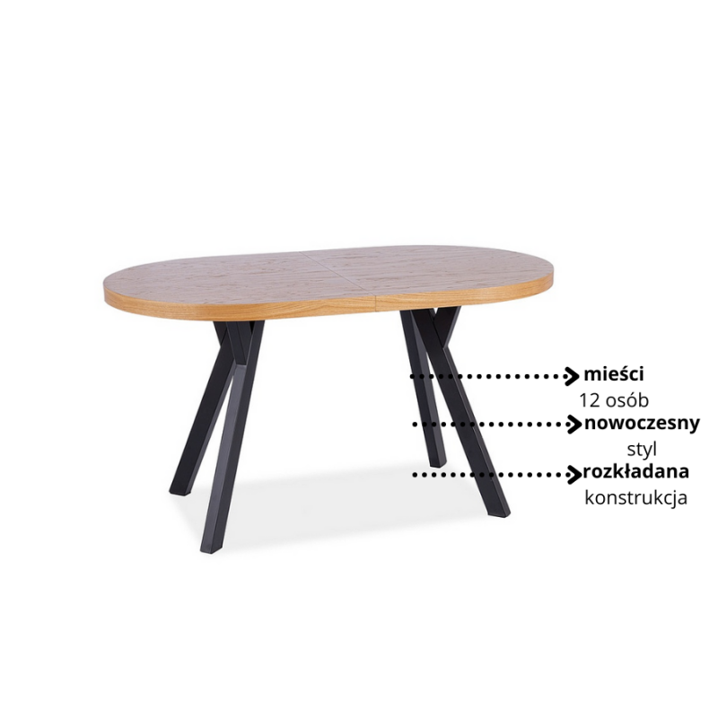 Rozkładany stół Domingo II okleina naturalna dąb/czarny