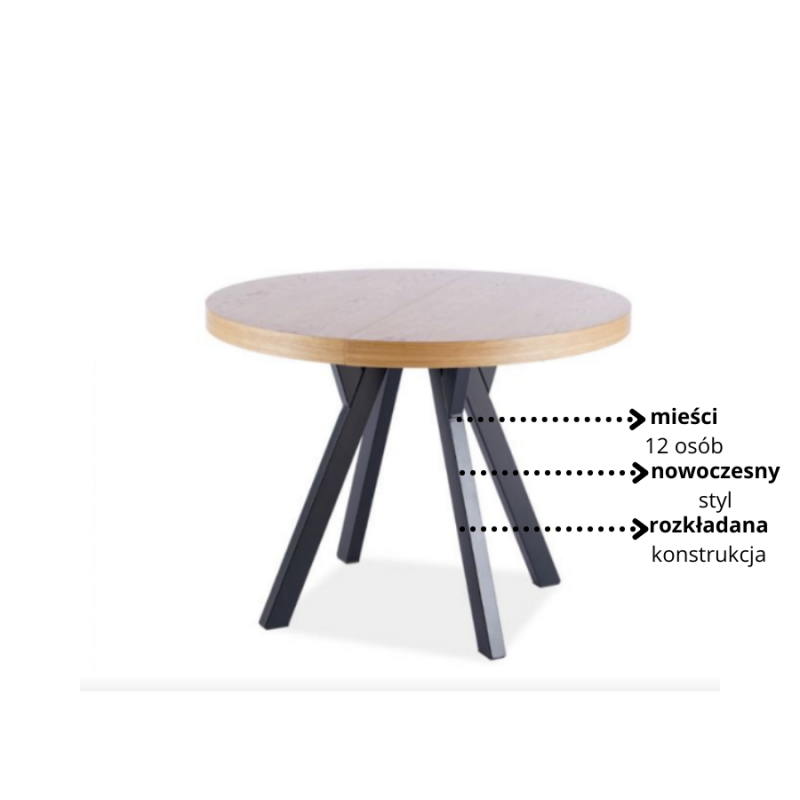 Rozkładany stół Domingo okleina naturalna dąb/czarny fi