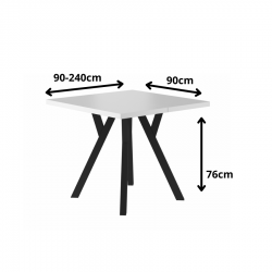 Rozkładany stół Merlin biały mat/czarny 90(240)x90