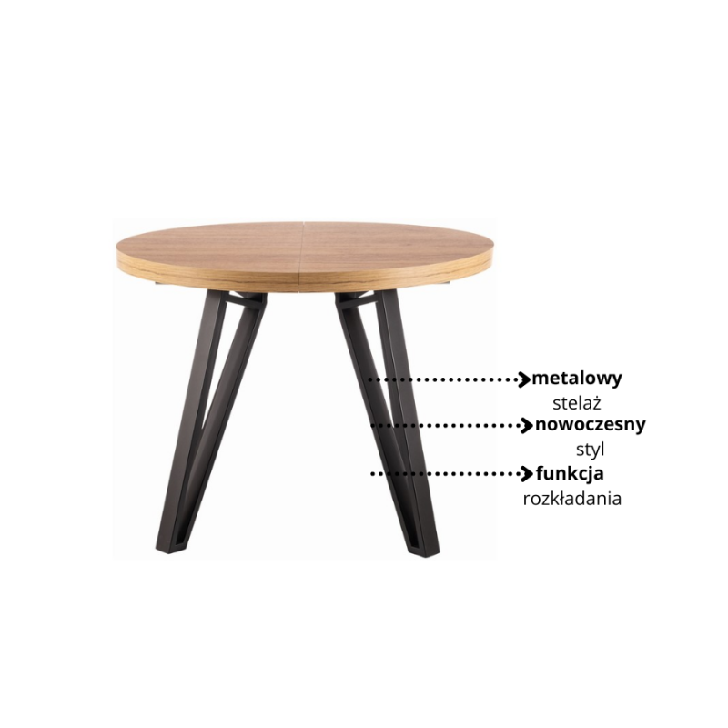 Okrągły rozkładany stół Galaxy dąb artisan/czarny fi