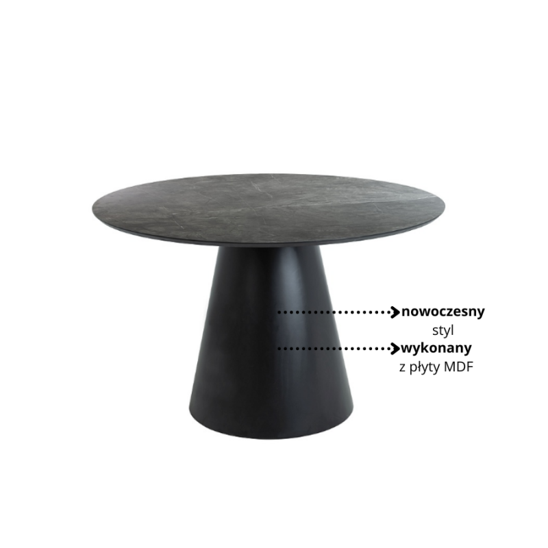Okrągły stół Angel szary efekt marmuru/czarny mat fi 120