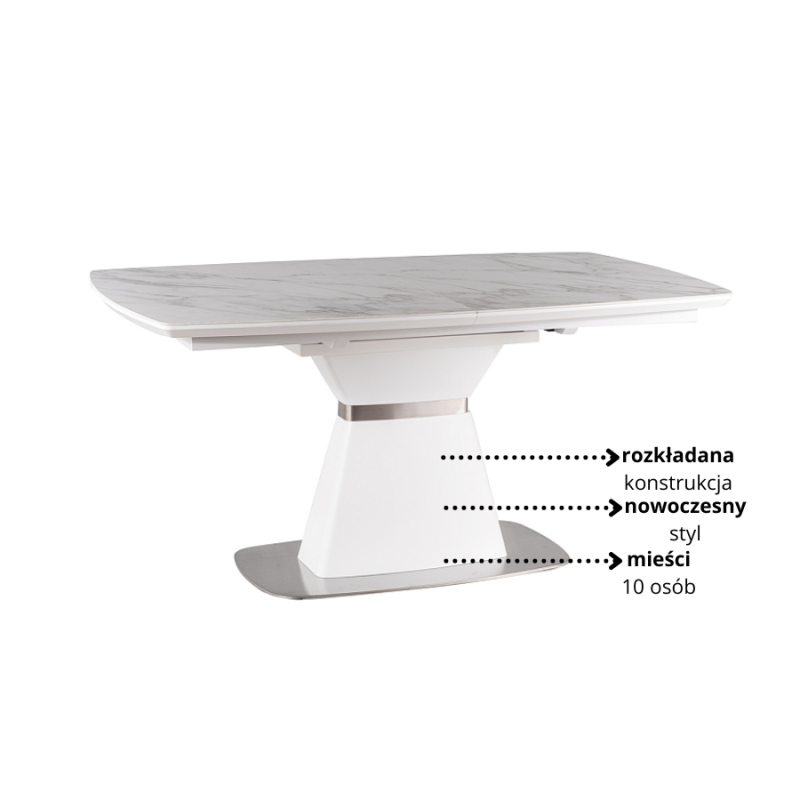 Ceramiczny stół Saturn II biały efekt marmuru/biały mat