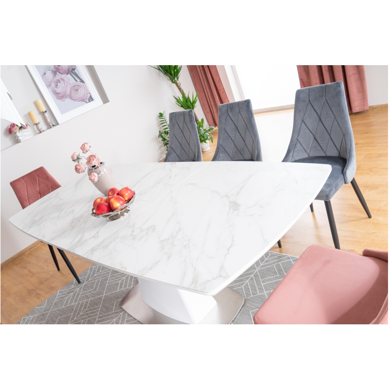 Ceramiczny stół Saturn II biały efekt marmuru/biały mat