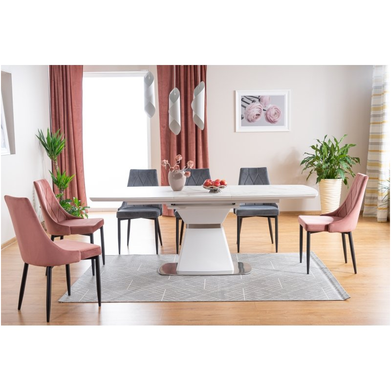 Ceramiczny stół Saturn II biały efekt marmuru/biały mat