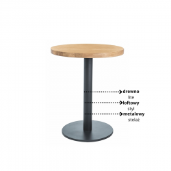Okrągły stół Puro II w stylu loftowym lity dąb/czarny fi 60