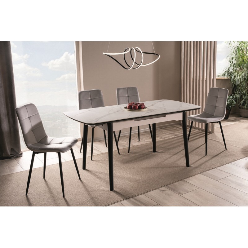 Rozkładany stół Apollo w stylu glamour biały marmur/czarny