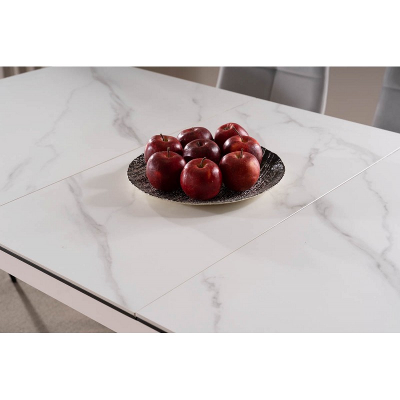 Rozkładany stół Apollo w stylu glamour biały marmur/czarny