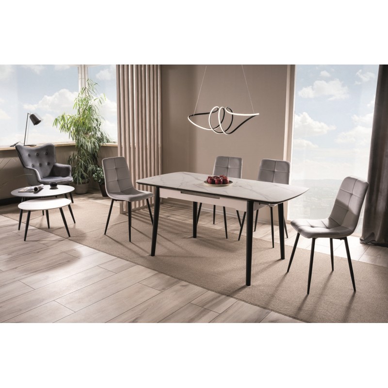 Rozkładany stół Apollo w stylu glamour biały marmur/czarny