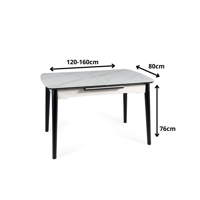 Rozkładany stół Apollo w stylu glamour biały marmur/czarny