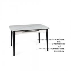 Rozkładany stół Apollo w stylu glamour biały marmur/czarny