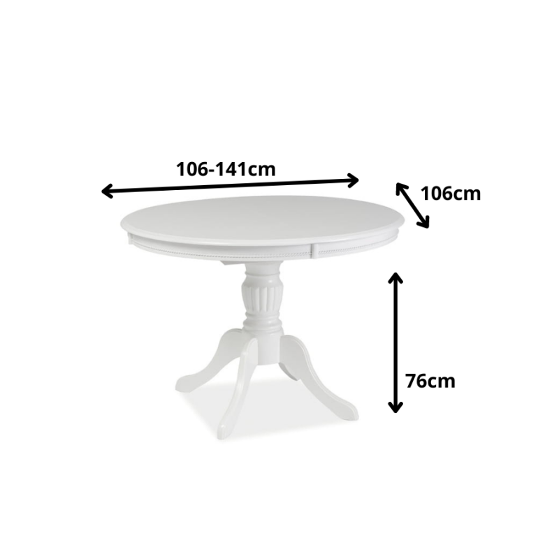 Rozkładany stół Olivia w stylu klasycznym biały 106(141)x76