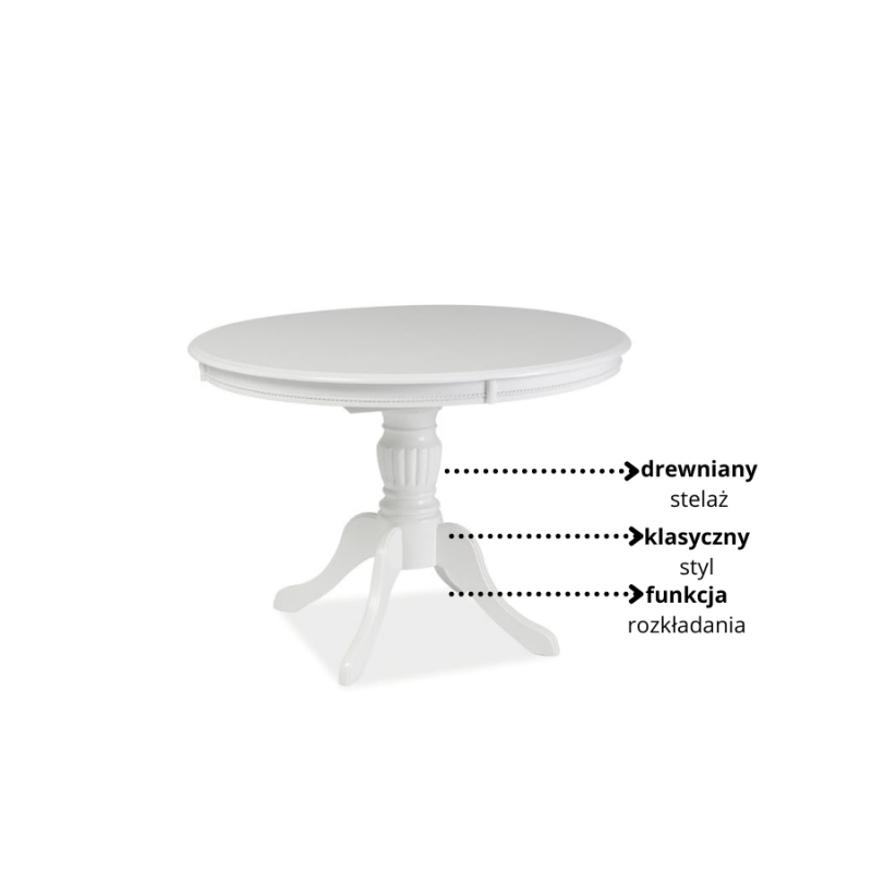 Rozkładany stół Olivia w stylu klasycznym biały 106(141)x76