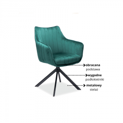 Krzesło obrotowe Azalia Velvet czarny stelaż/zielony bluvel 78