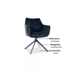 Krzesło obrotowe Azalia Velvet czarny stelaż/czarny bluvel 19