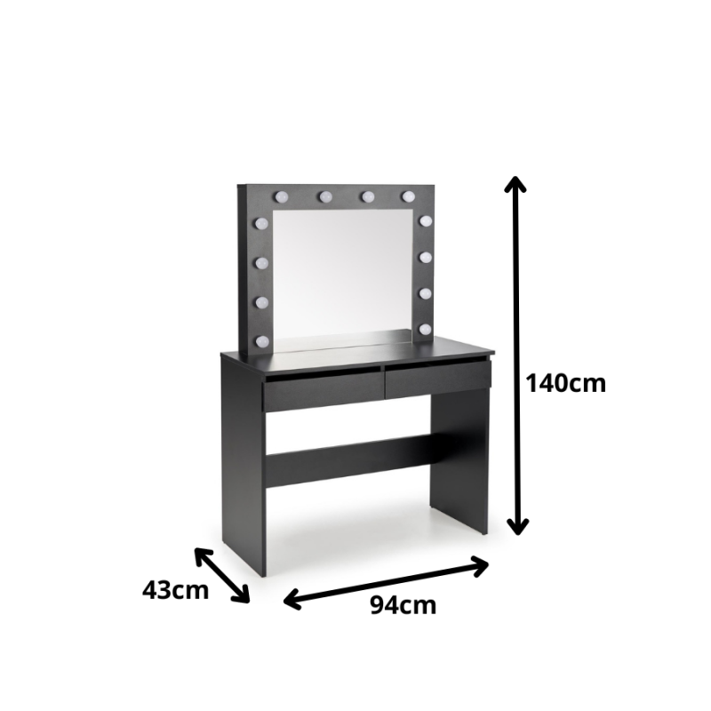 Kompaktowa toaletka Hollywood z oświetleniem LED czarna
